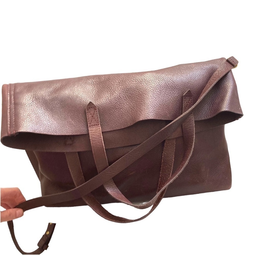 Madewell burgandy leather tote foldover messenger crossbody bag - Picture 2 of 13